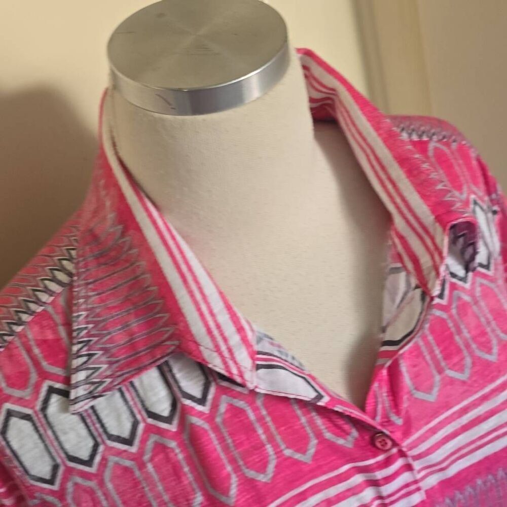David Cline Pink Geometric Print Snap Front Blouse, long Conv. Slv. EUC, XL - Picture 6 of 12